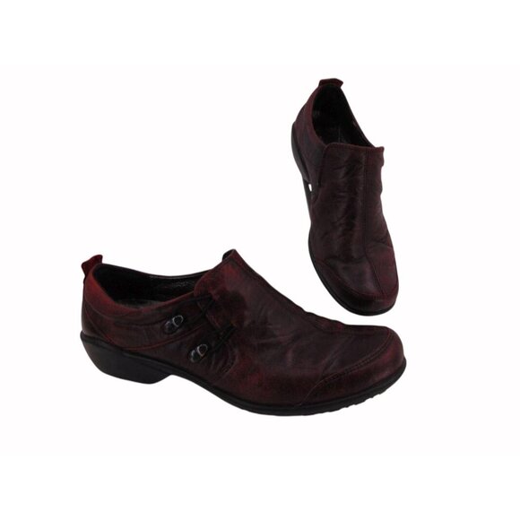 Romika Dark Red Two Hook Shoes US 8 EUR 39 Round Toe Elastic Loop Leather - Picture 12 of 16